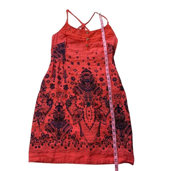 Free People Boho Coral Benji Floral Printed Beaded Crochet Mini Dress Si… - Picture 1 of 12